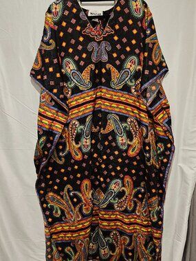 Vintage 1970s Winlar Kaftan Paisley One Size Boho Maxi Dress Ornate